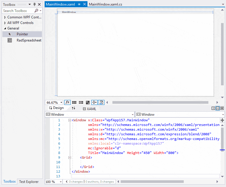 WPF Spreadsheet Control showcasing design time experience