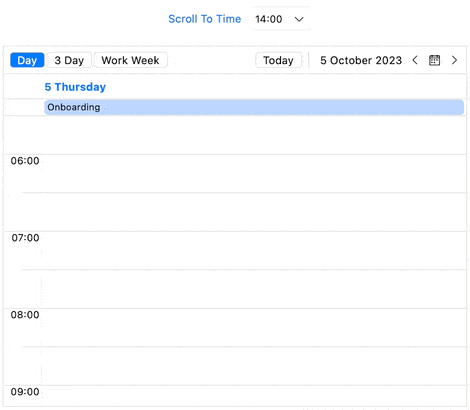 Telerik UI for NET MAUI Scheduler displaying Programmatic Scrolling