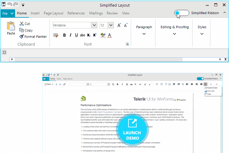WinForms Simplified RibbonBar