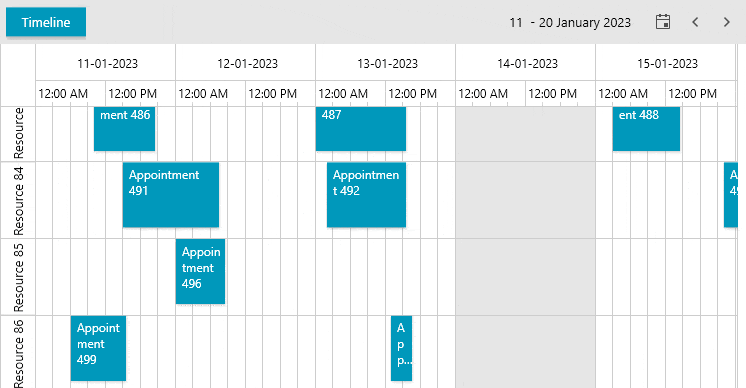 WPF ScheduleView Control showcasing Resource Virtualization Support