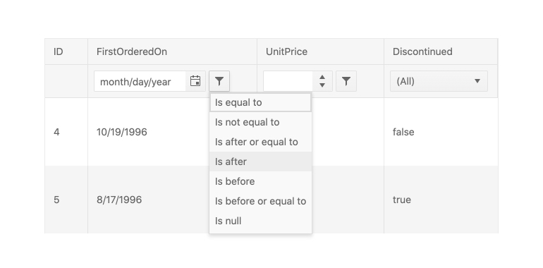 Kendo UI for Angular Grid - Filtering
