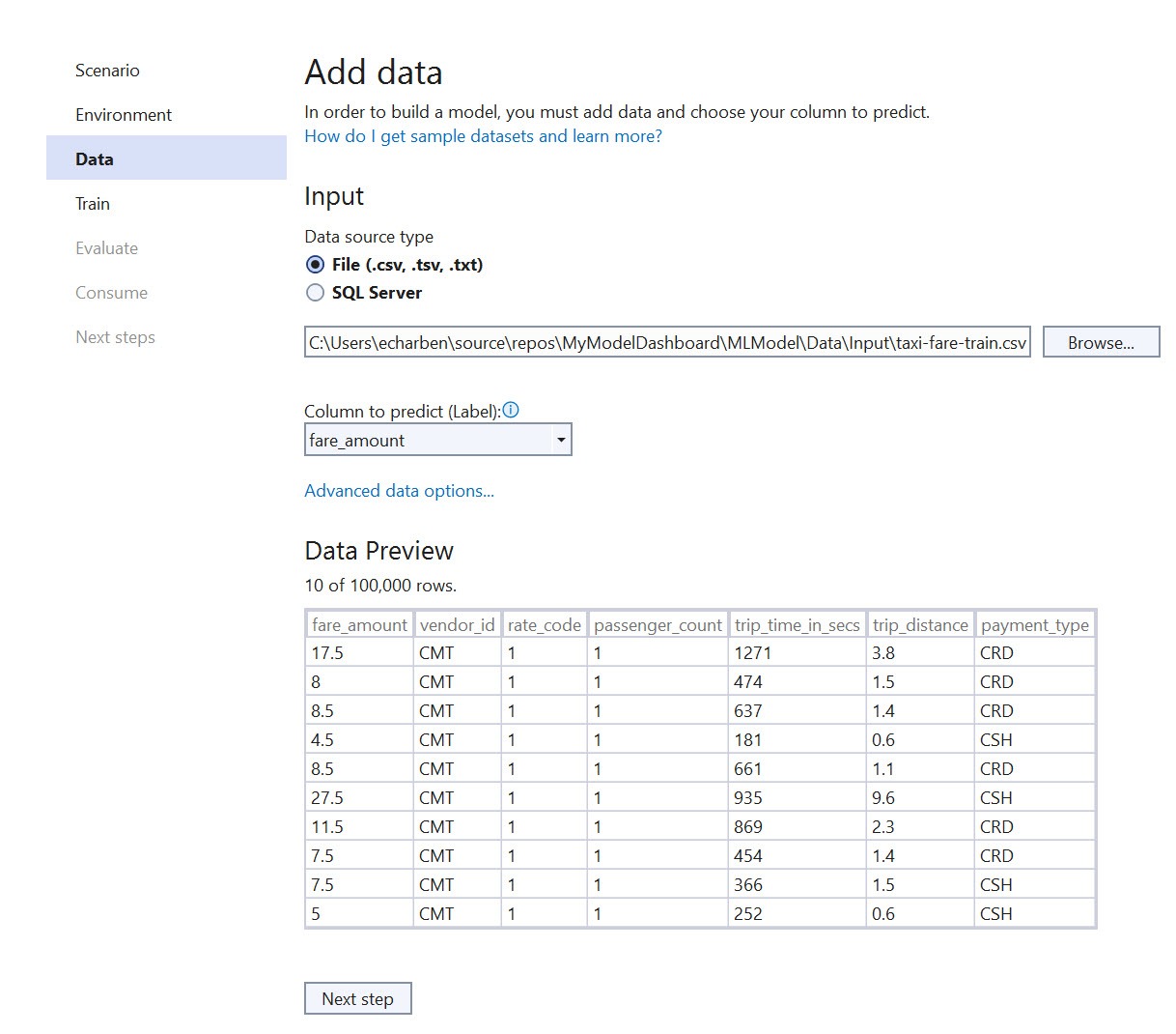 Add data - input, preview