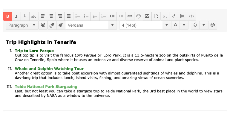 Telerik UI for ASP.NET MVC Editor - list with roman numerals