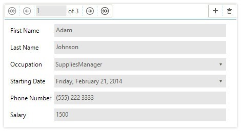 WinForms DataEntry control showcasing binding navigator Integration