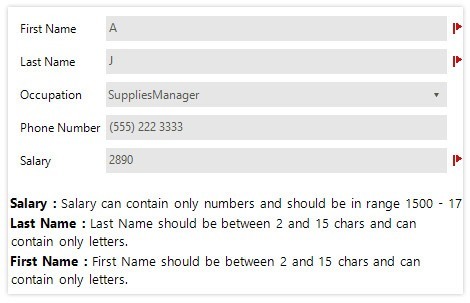 WinForms DataEntry control showcasing Validation
