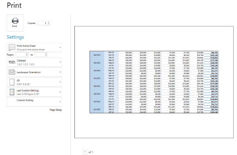 Print Page Setup in  WPF SpreadProcessing Library