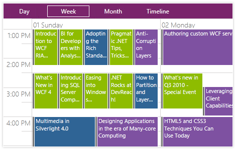 WPF ScheduleView showcasing UI Resource Virtualization Support