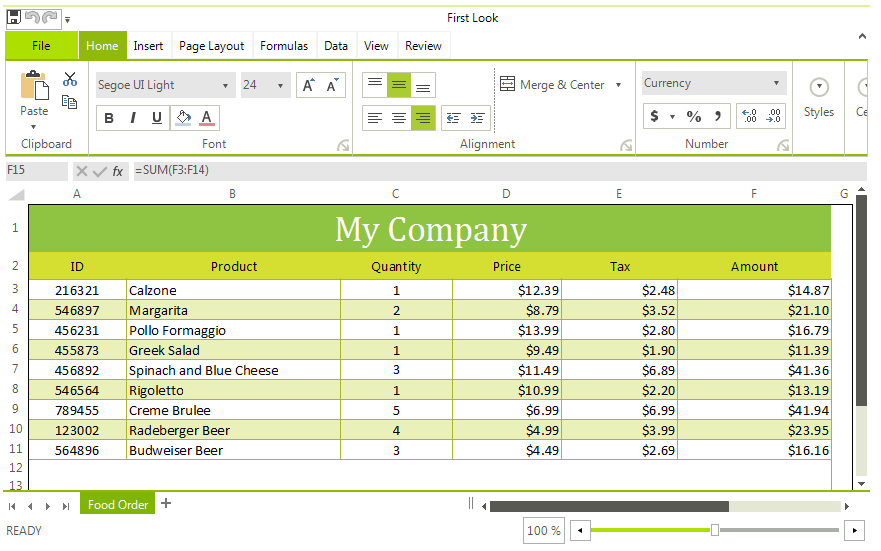 Telerik UI for WinForms Spreadsheet Control Overview Image