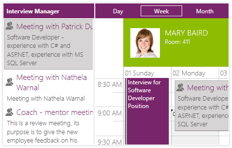 WPF ScheduleView control displaying Drag and drop appointments