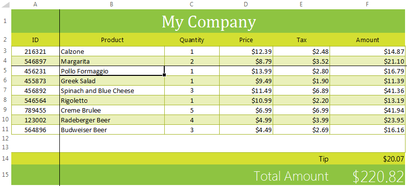 Telerik UI for WinForms Spreadsheet displaying Frozen Panes
