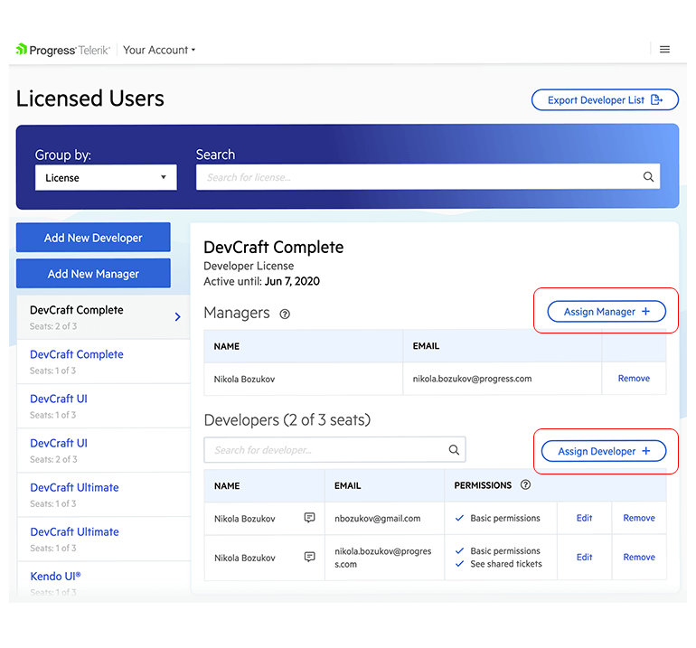Assign developers and managers to the purchased licenses 2