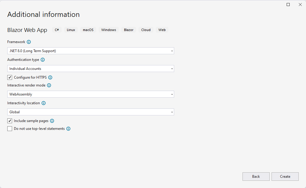 Creating a new Blazor WebAssembly project with Individual Accounts configuration