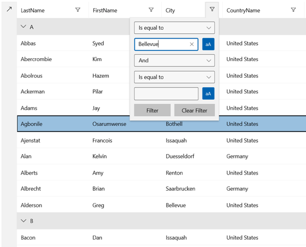 WinUI DataGrid Filtering