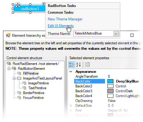 UI for WinForms display ElementHierarchyEditor in design time