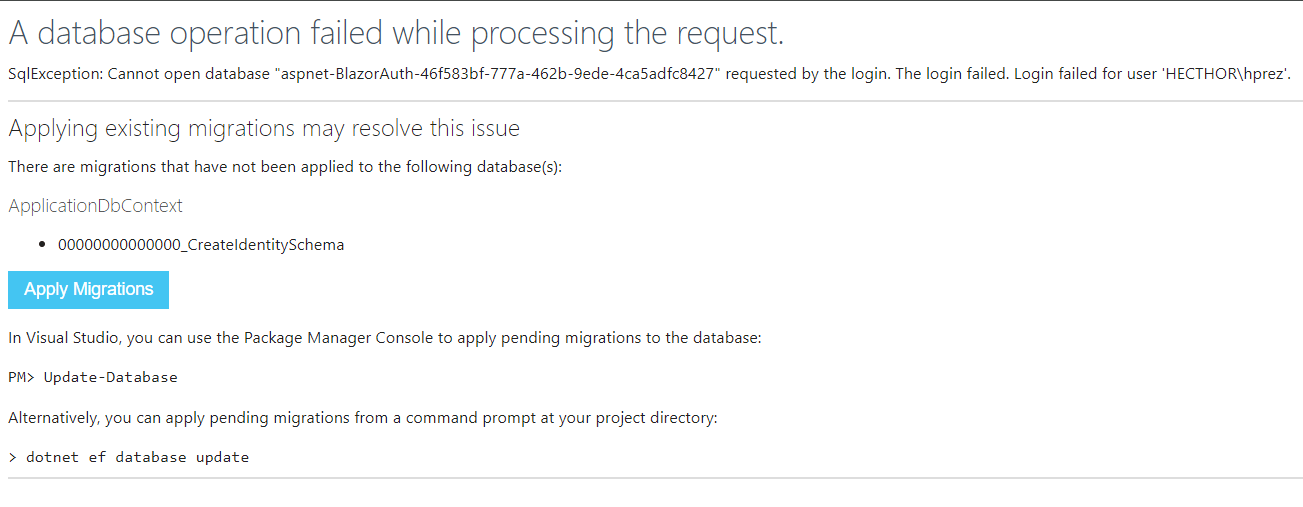 Failed to create user because the initial migration has not been applied