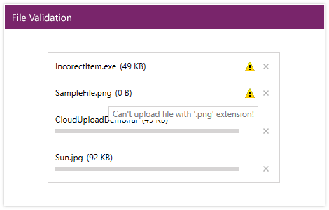 WPF CloudUpload showcasing File Validation
