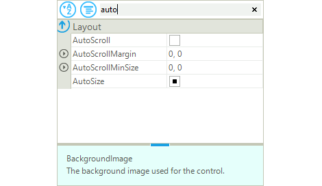 WinForms PropertyGrid control displaying Search and Filter
