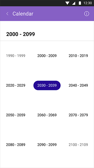 .NET MAUI Calendar component CenturyView