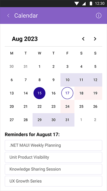 MAUI Calendar component Overview