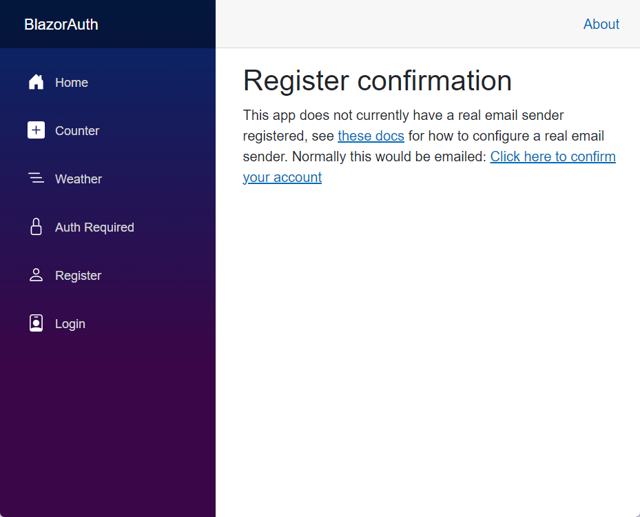Message indicating that the user has registered successfully