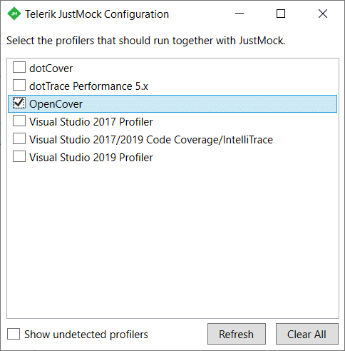 Telerik JustMock Integration with OpenCover