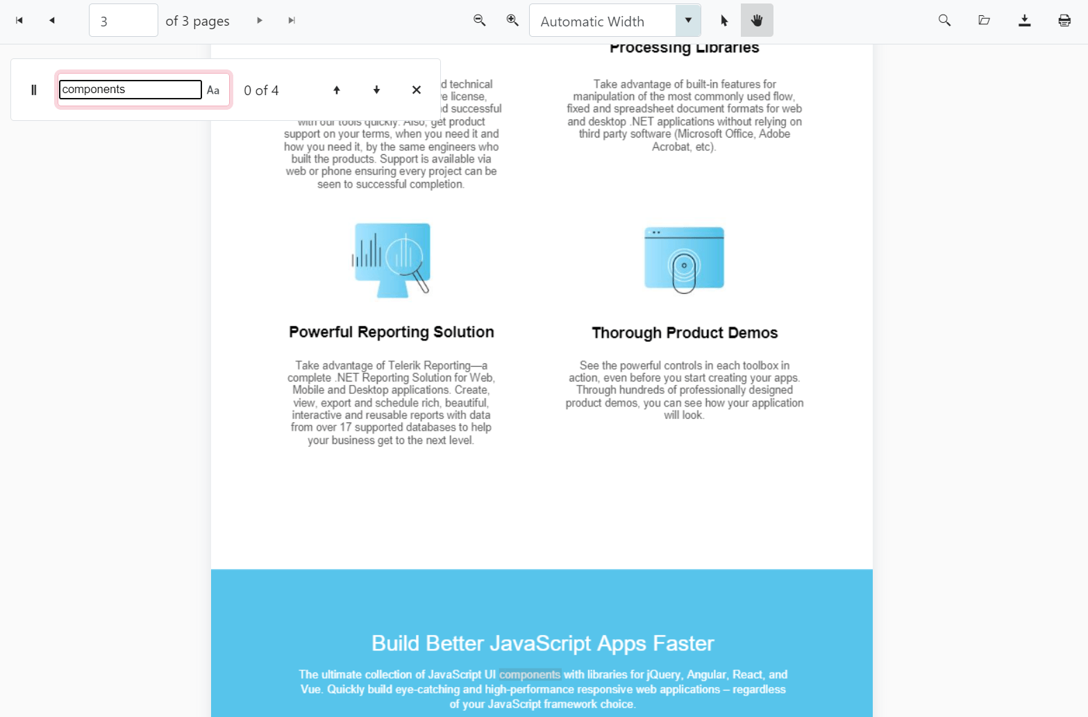 Telerik UI for ASP.NET Core PDF Viewer additional features