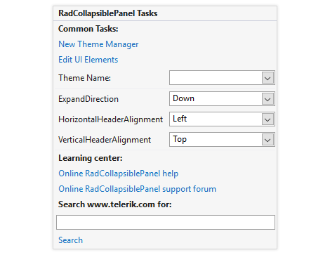 UI for WinForms CollapsiblePanel Design Time