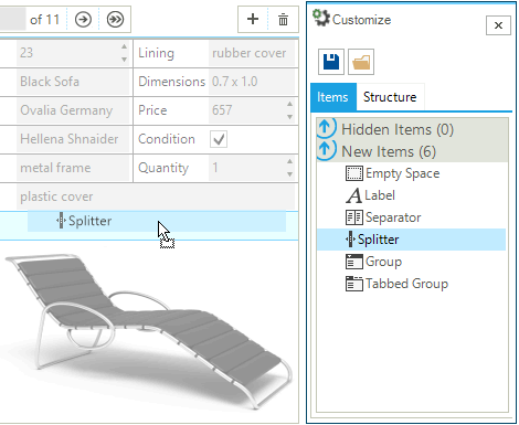 UI for WinForms DataLayout control displaying Customize dialog