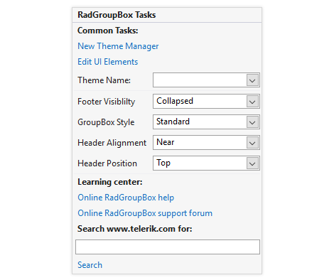 UI for WinForms GroupBox control Design Time