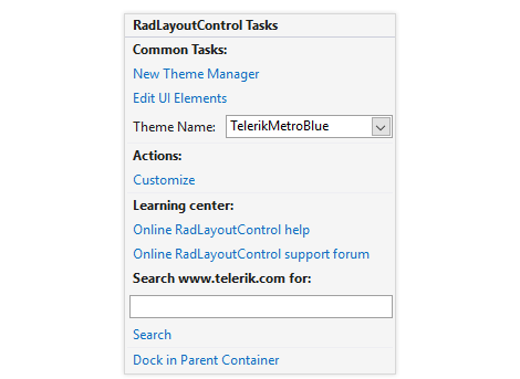 UI for WinForms LayoutControl Smart Tag in design time