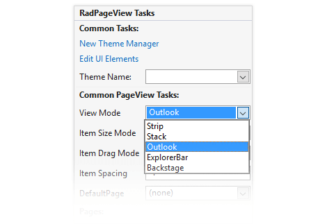 UI for WinForms PageView control displaying Design Time smart tag