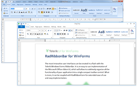 WinForms RibbonBar displaying MS Office 2007/2010 Interface