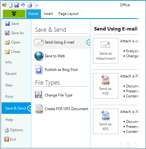 WinForms RibbonBar displaying Backstage View