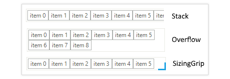 WinForms StatusStrip control displaying layout types