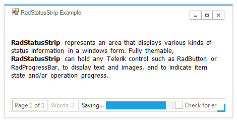 WinForms StatusStrip control displaying status information
