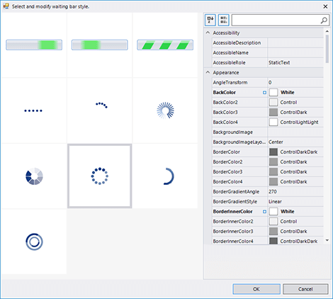 UI for WinForms WaitingBar control displaying design time support