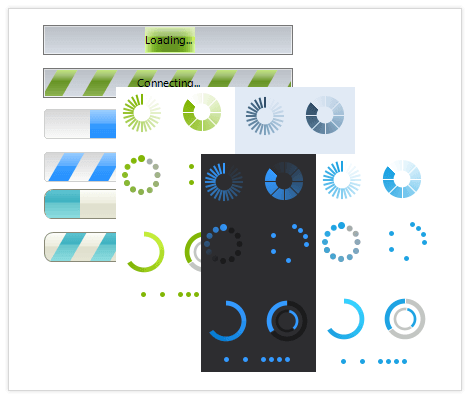 UI for WinForms WaitingBar control displaying different Appearance scenarios