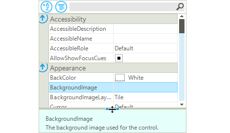 WinForms PropertyGrid Control displaying Resizable help bar