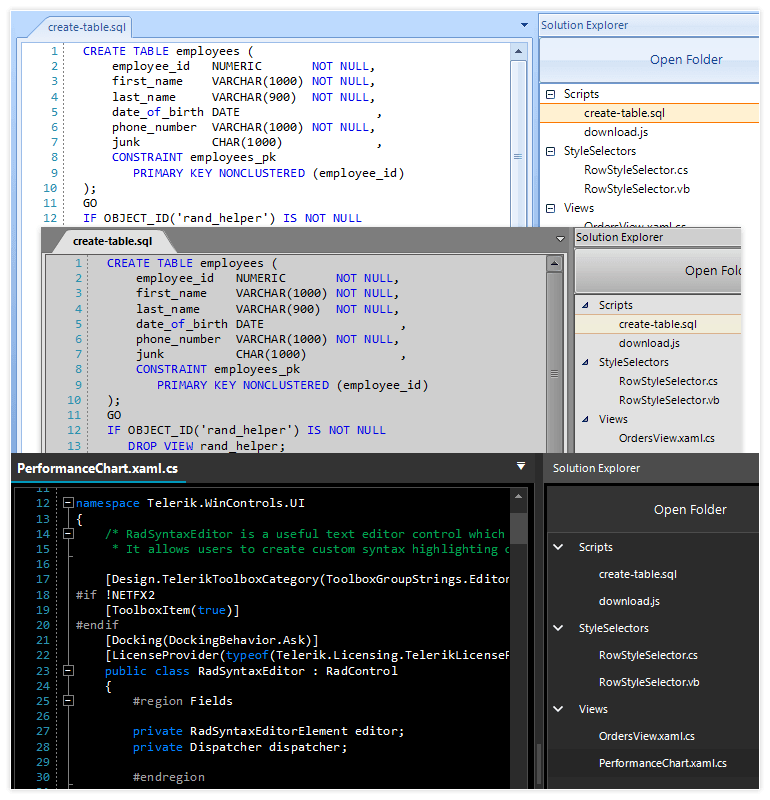 WInForms Syntax Editor control showcasing Palettes