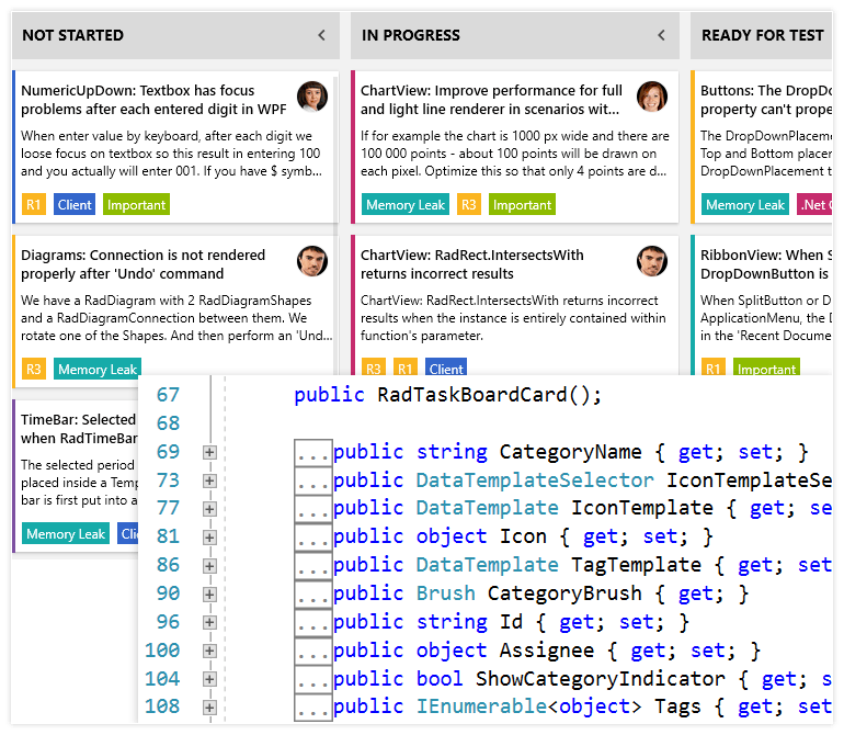 Telerik UI for WPF Task board - Rich API