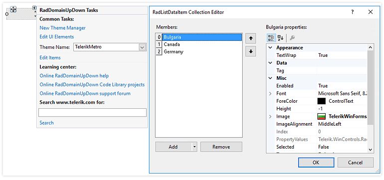 WinForms DomainUpDown control displaying Unbound mode in design time
