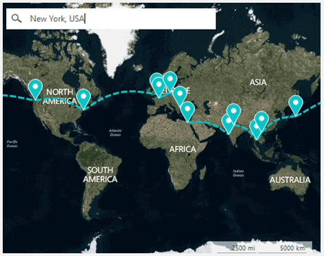 WinForms Map control displaying Search, Route and Elevation