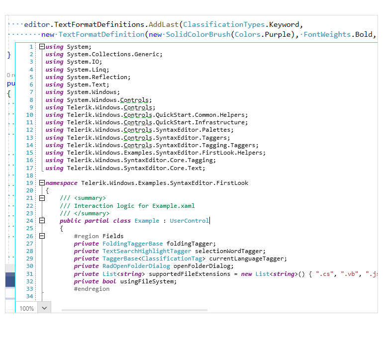Telerik UI for WPF SyntaxEditor Font Weight and Font Style of Highlighted Words