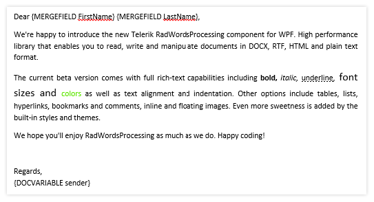 Telerik UI for WinForms WordsProcessing - Mail Merge