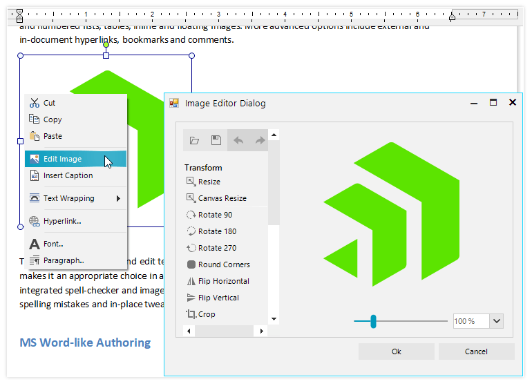 Telerik WinForms RichTextEditor control displaying Integration with ImageEditor Control