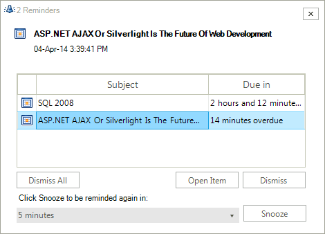 WinForms Scheduler control displaying Reminders