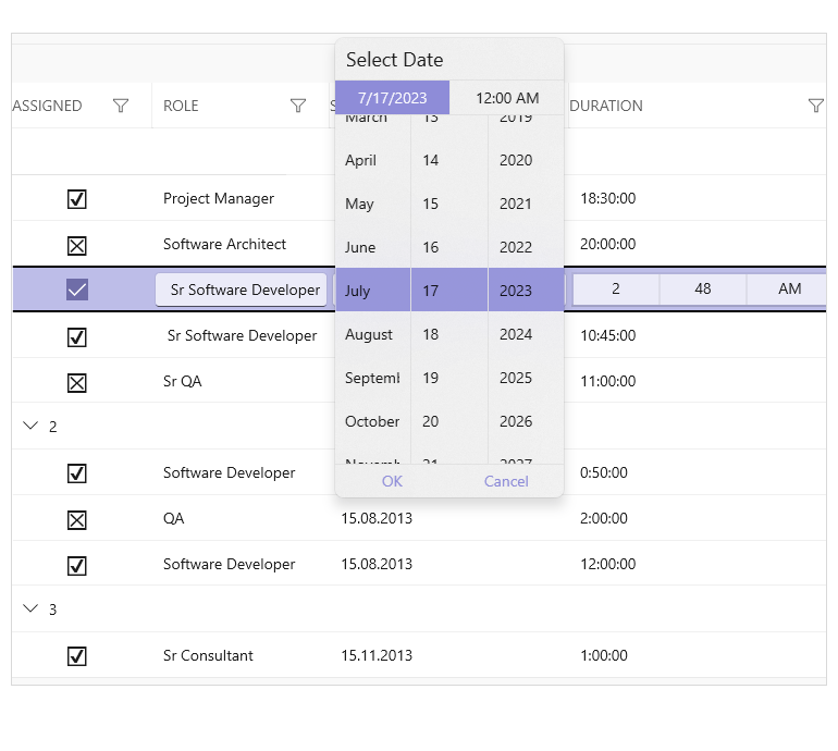 WinUI DataGrid control displaying  DateTime column