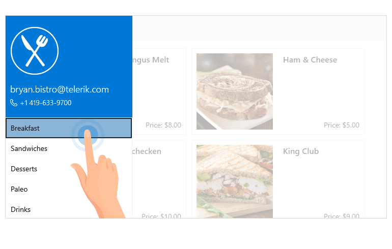 Telerik UI for WinUI SideDrawer Touch Support