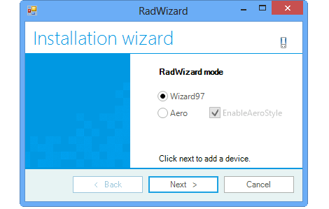 WinForms Wizard displaying Wizard97