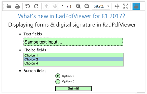 PDF Viewer control displaying editable forms